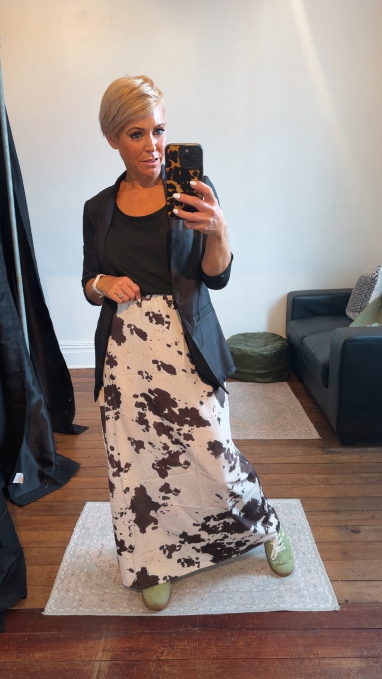 Cow Hide Print Bias Cut Skirt