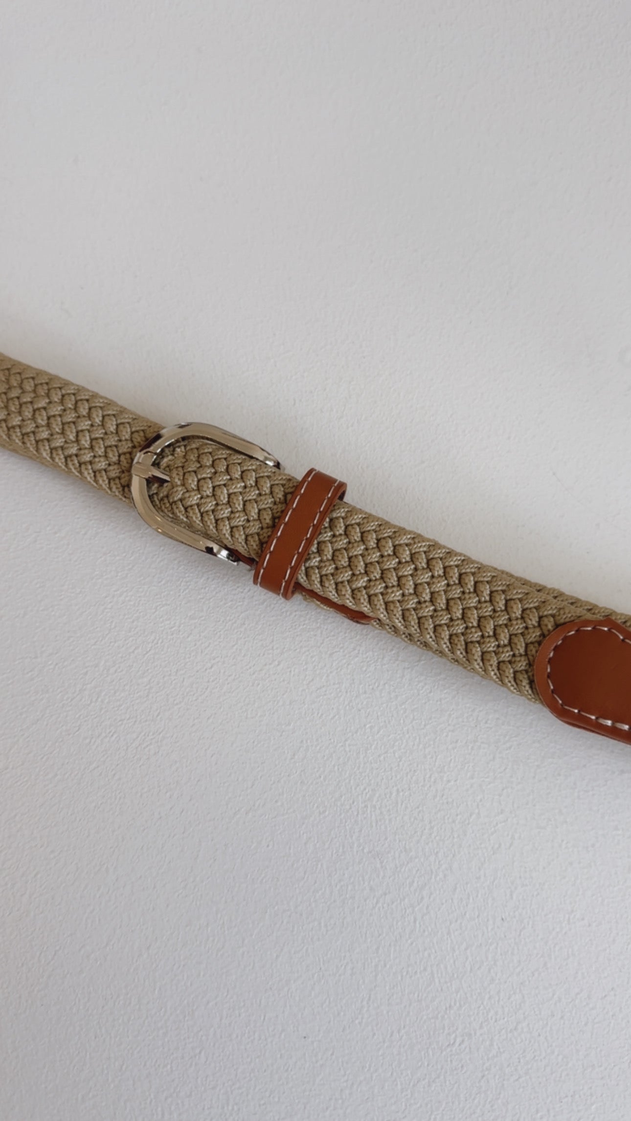 Khaki Stretch Plaited Narrow Belt