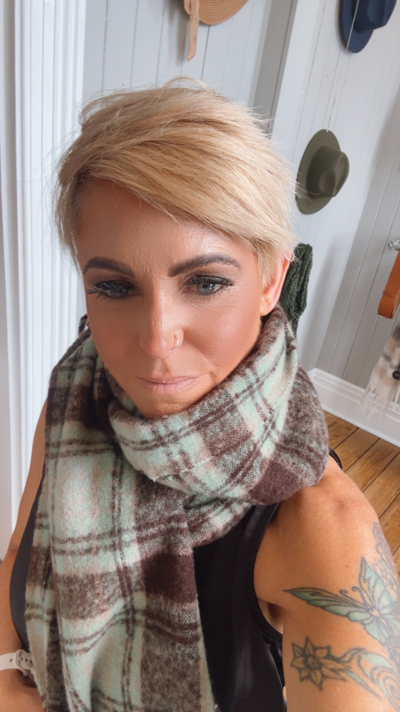 Mint & Brown Check Tassel Scarf