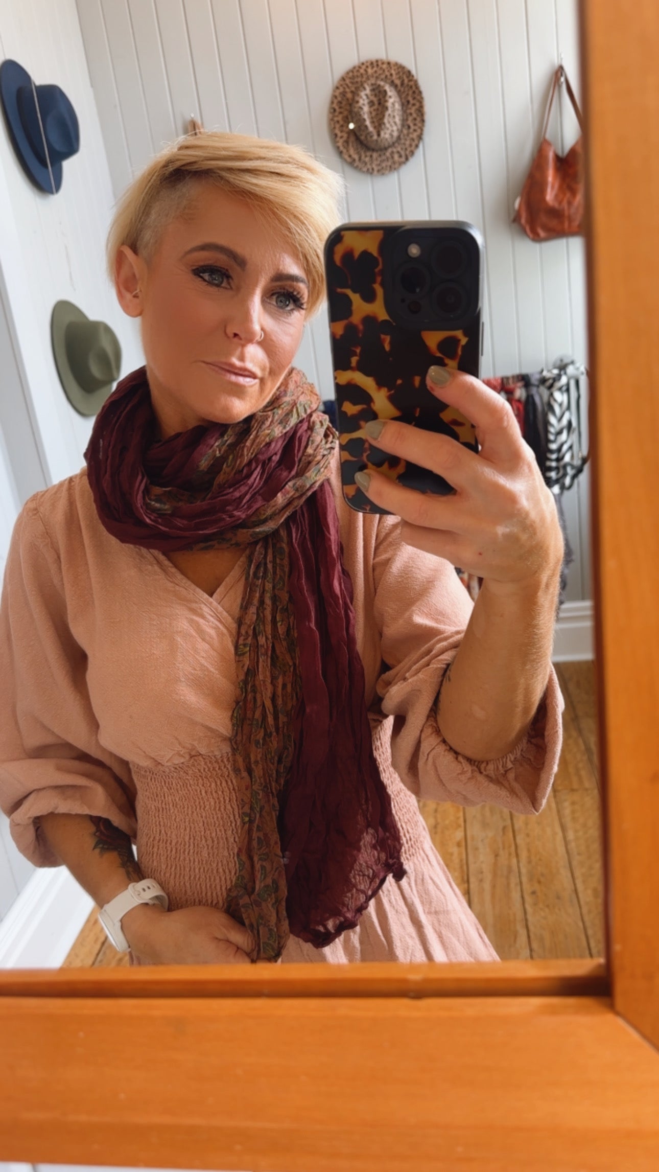 Burgundy Floral Print Crinkle Scarf