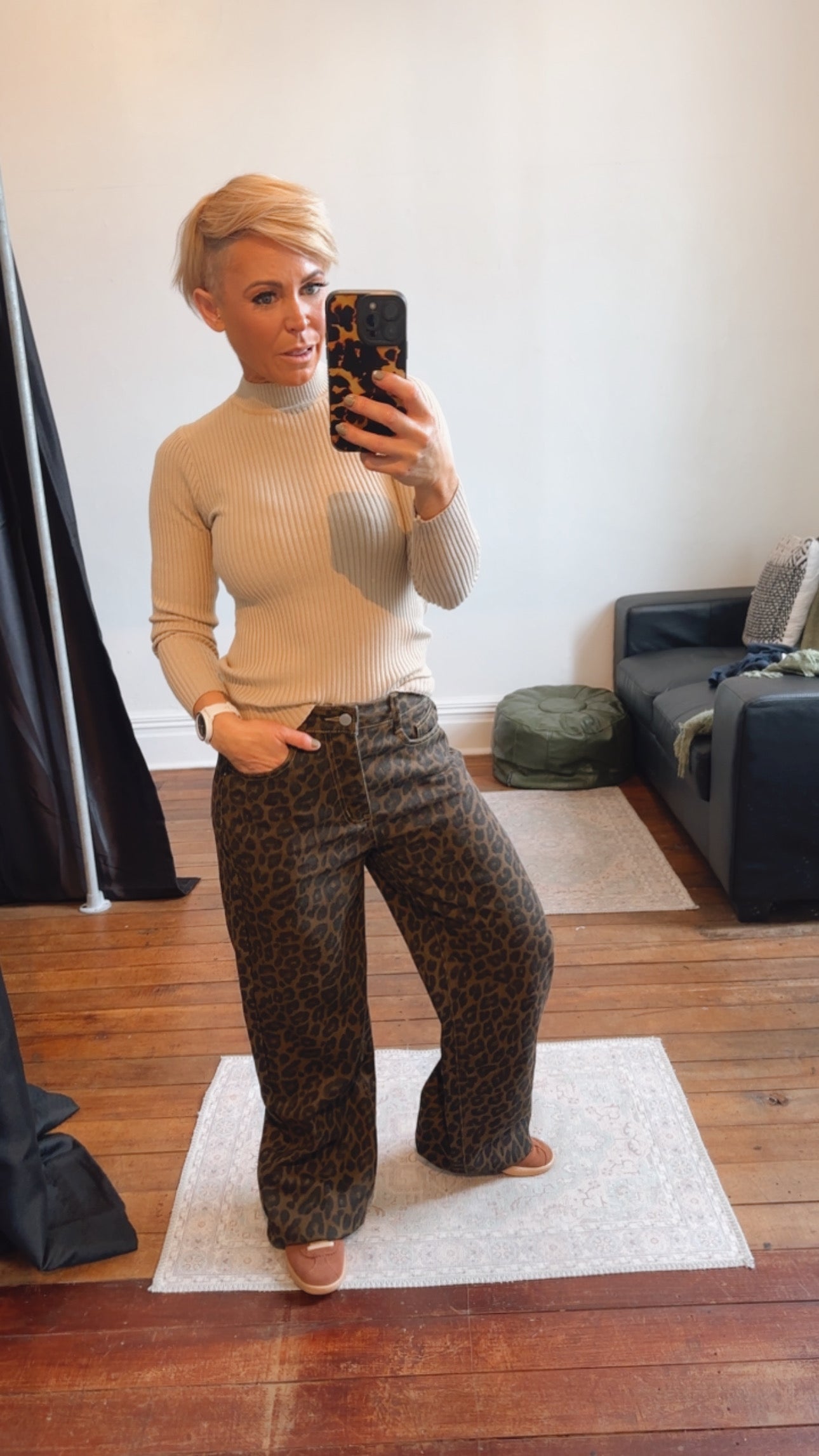 Leopard Print Wide Leg Jeans