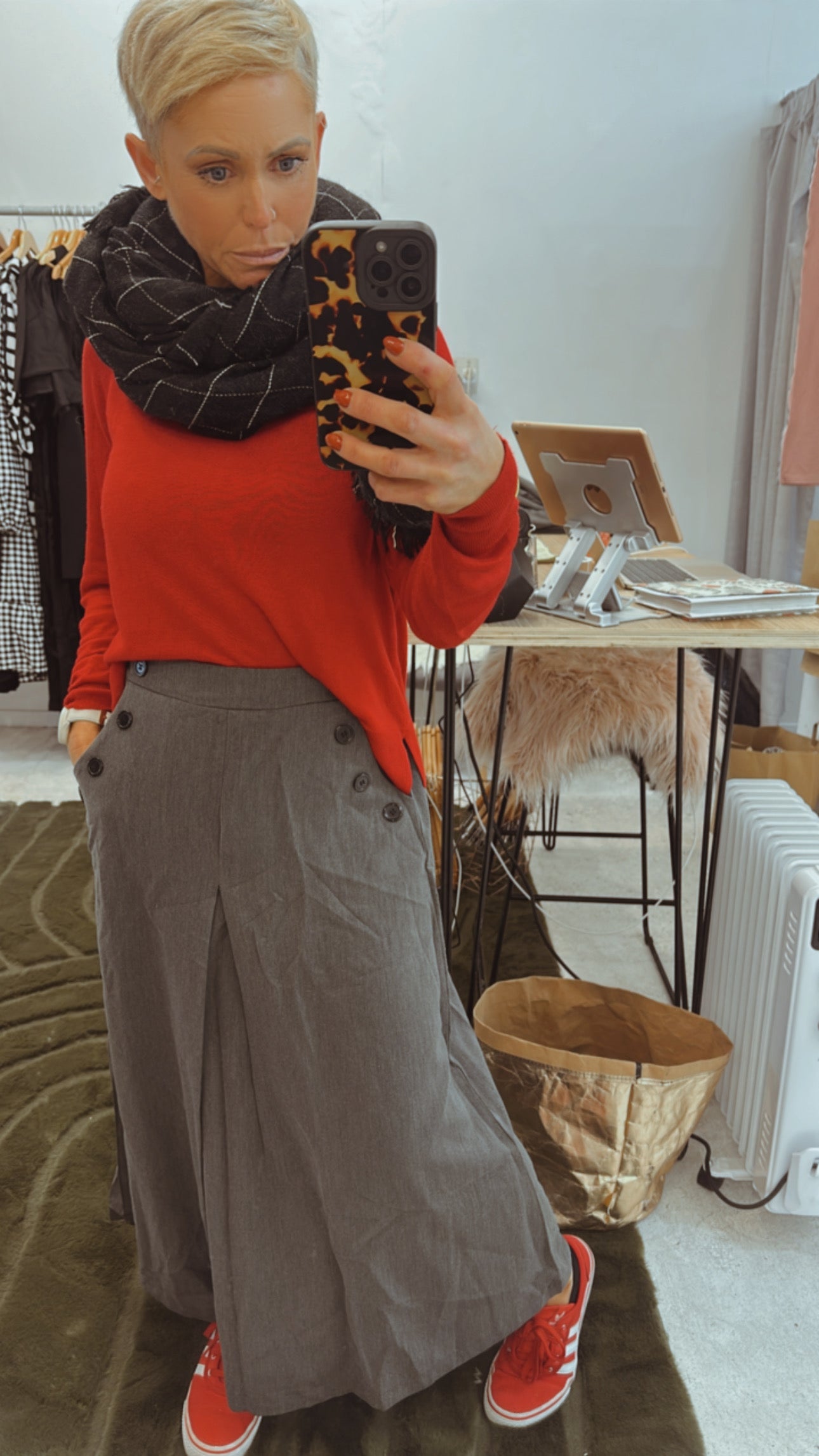 Button detail pleat front midi skirt