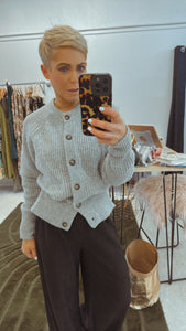 Cable knit grey big button cardigan