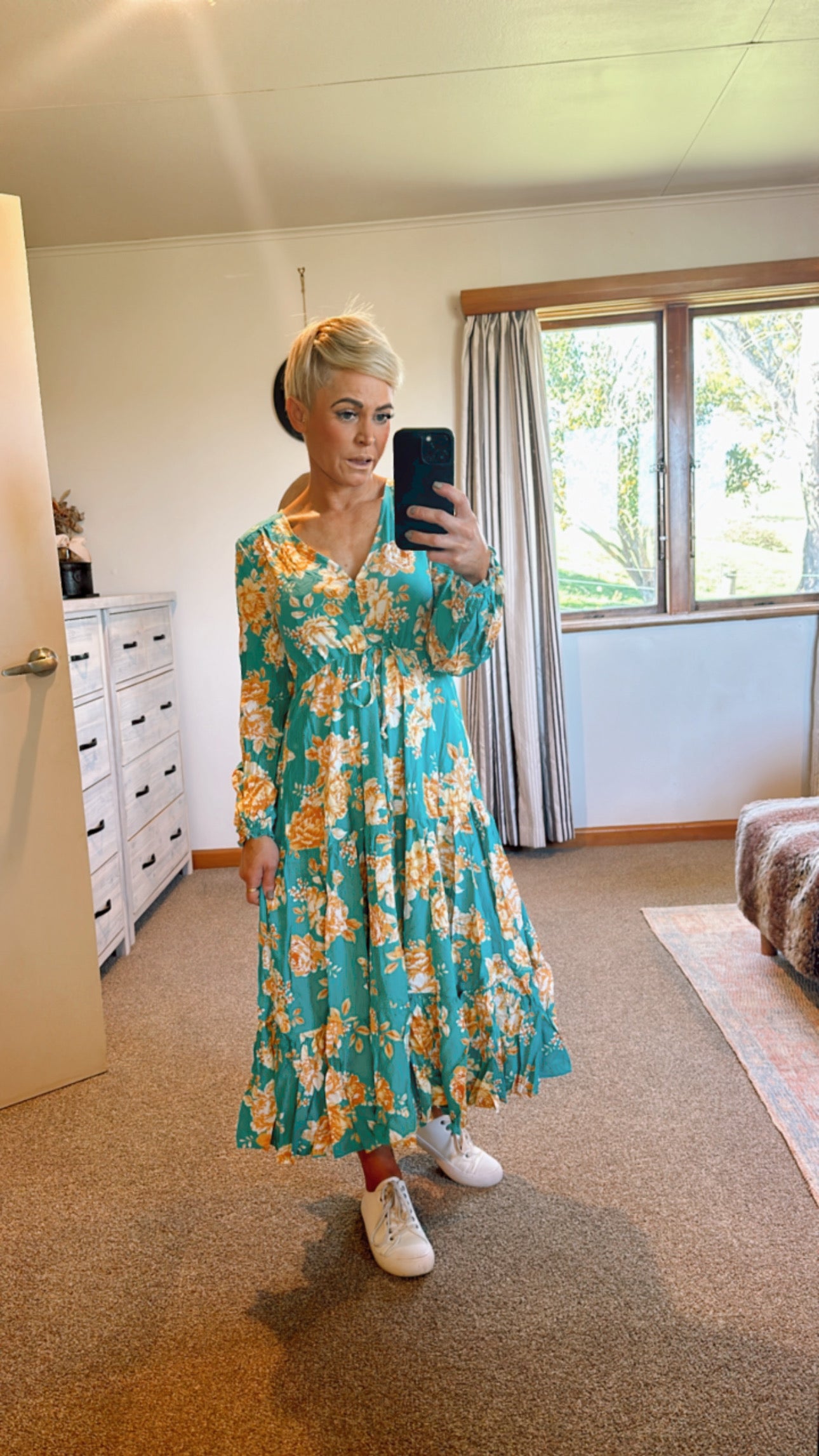 Selma floral print long sleeve midi dress