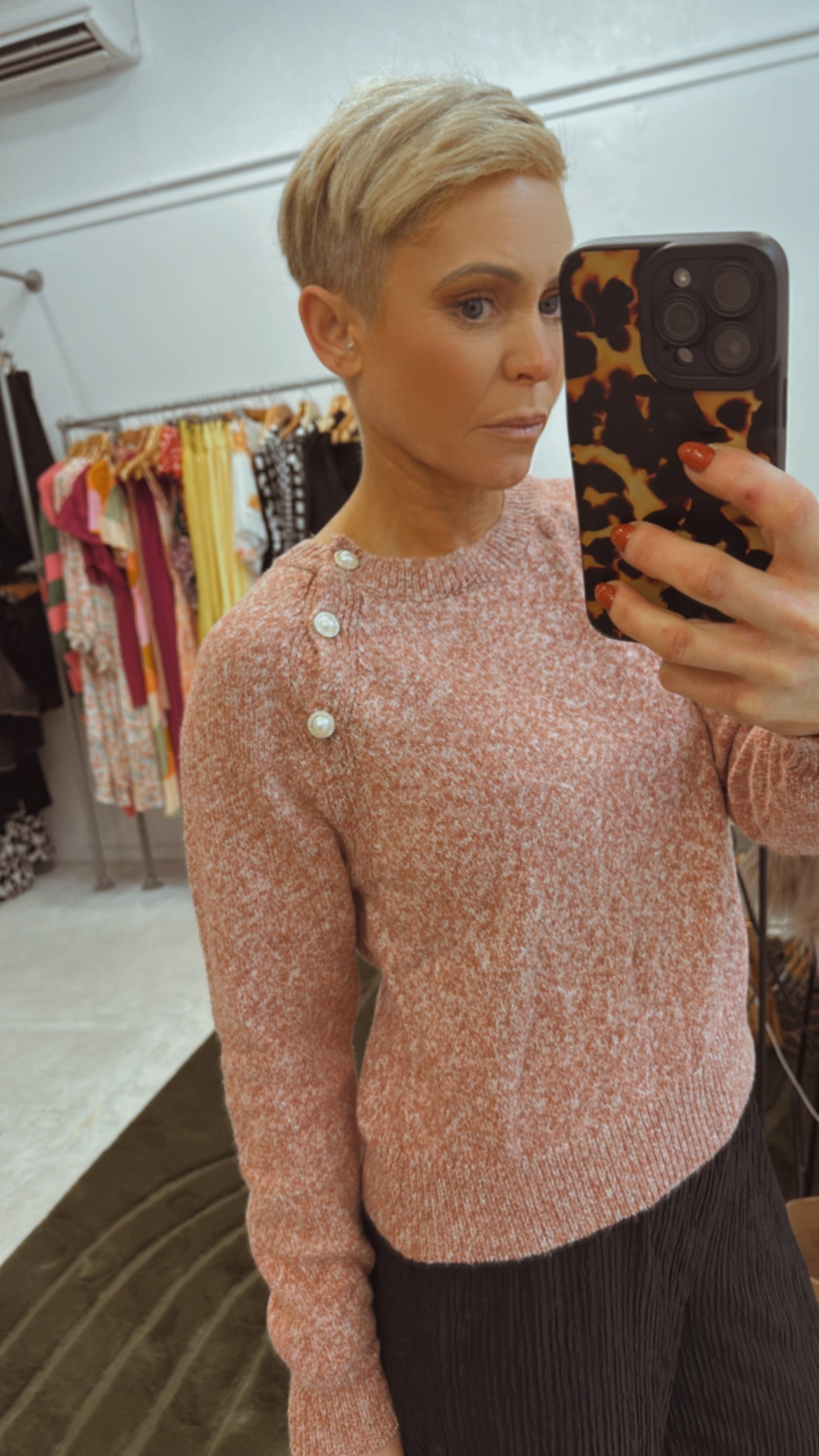 Pearl detail marle pink knit jumper