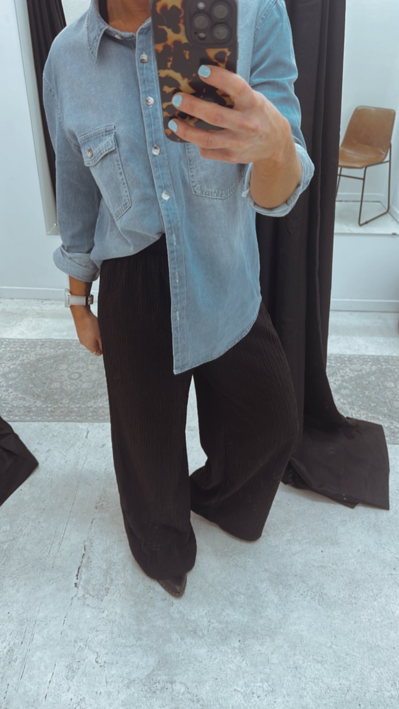 Elastic waist crinkle wide leg pants