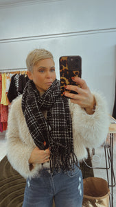 Black check knit scarf