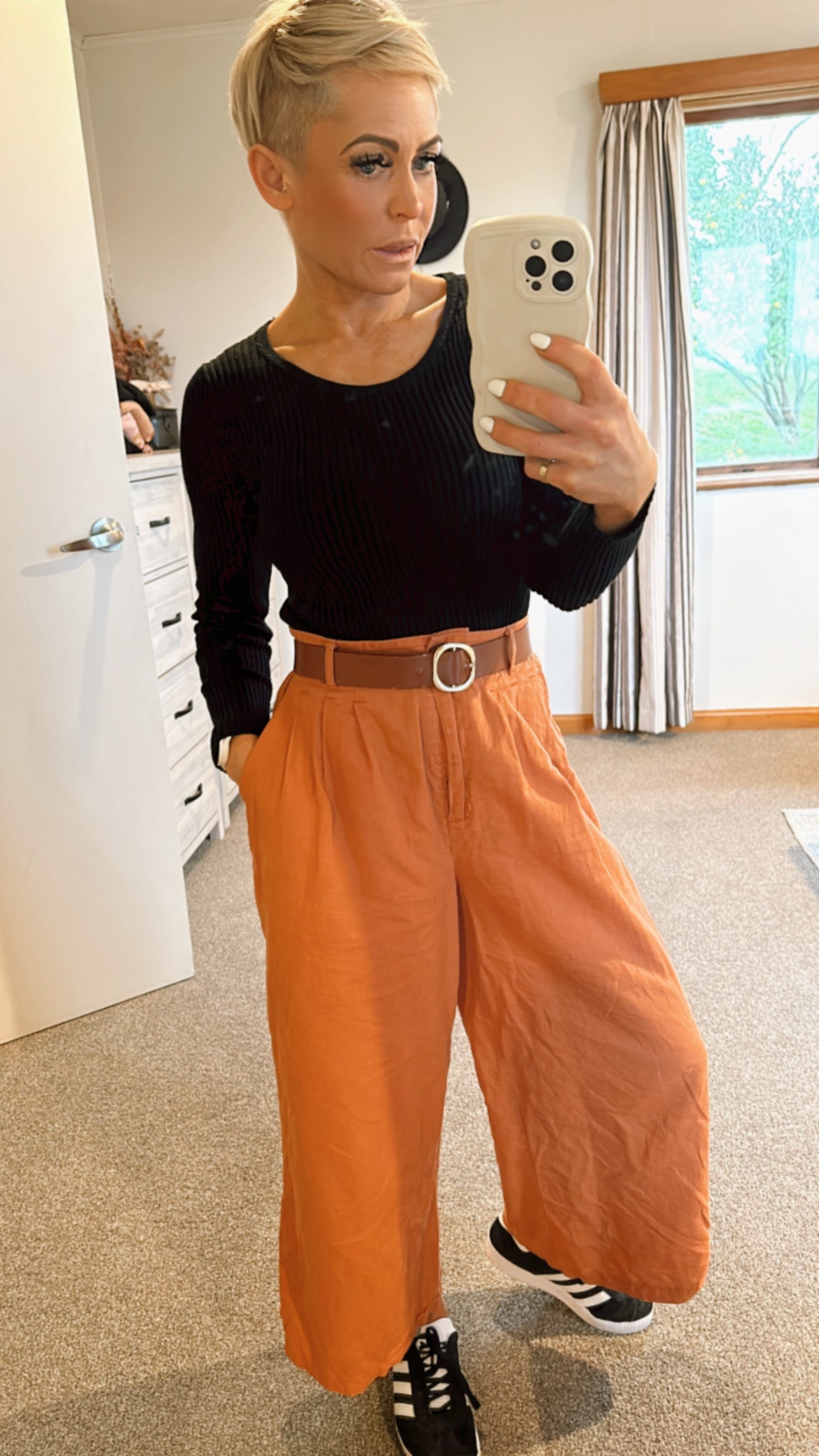 Rust wide leg linen trouser