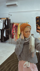 Burnt orange knit Pom Pom beanie