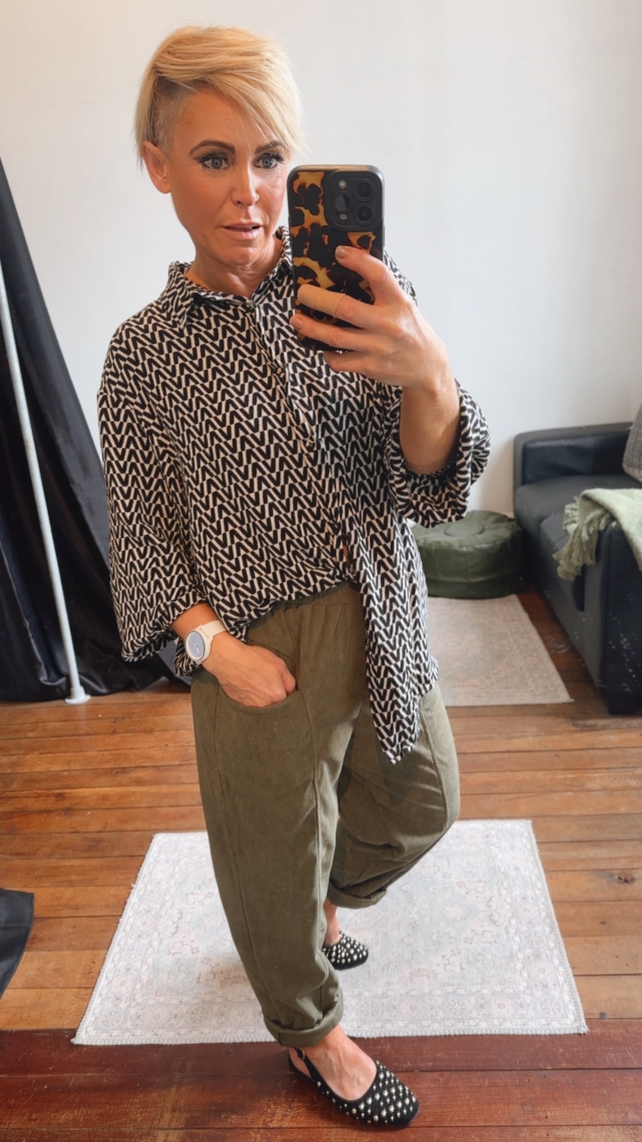 Olive Corduroy Slouch Pants