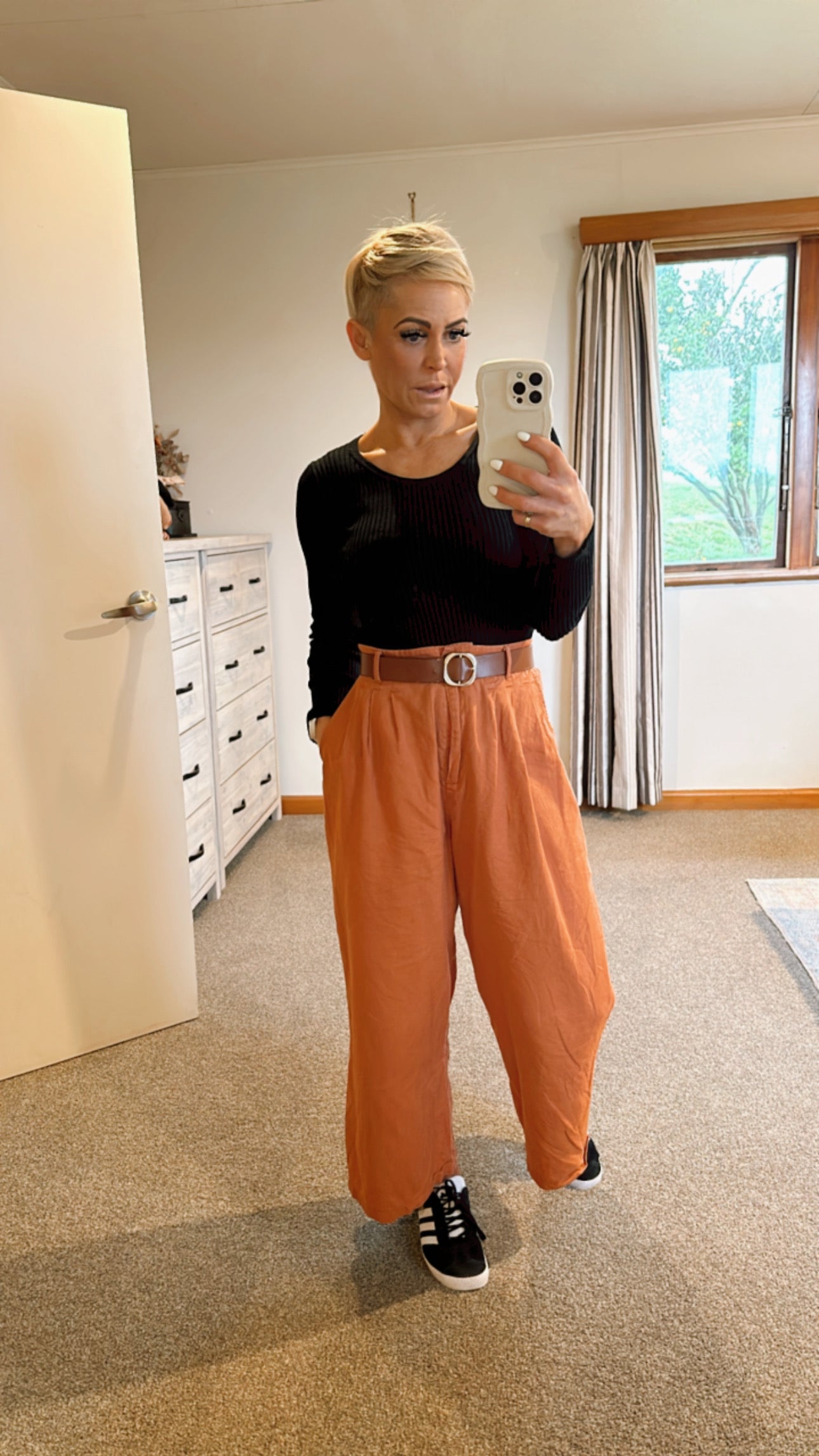 Rust wide leg linen trouser