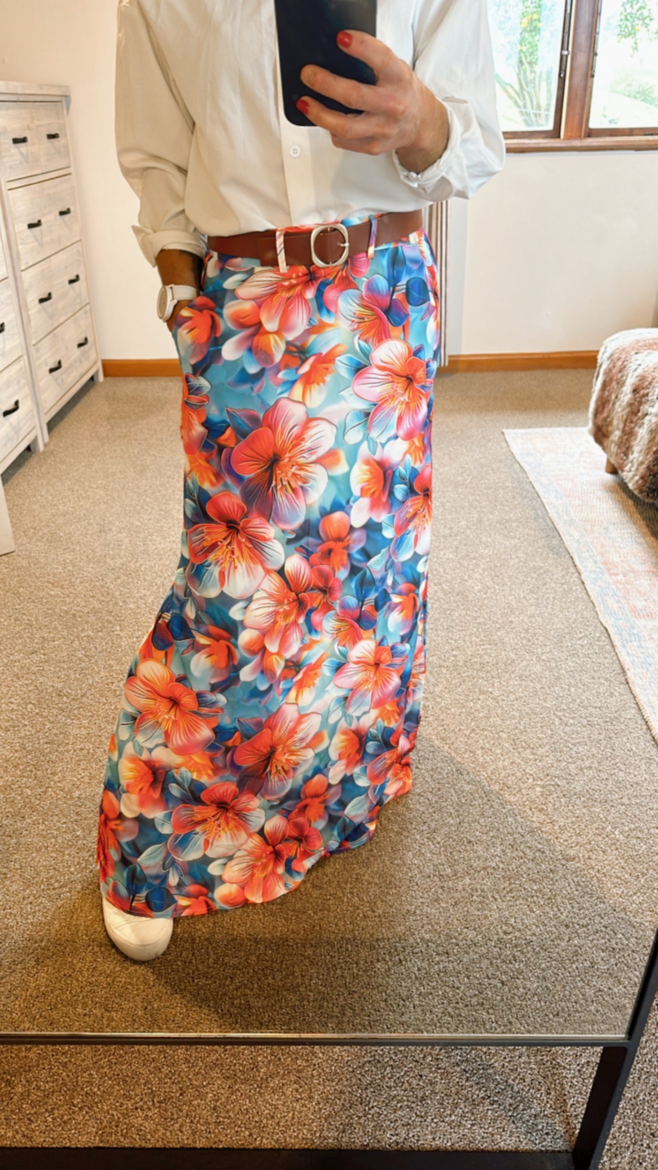 Slant pocket floral print maxi skirt