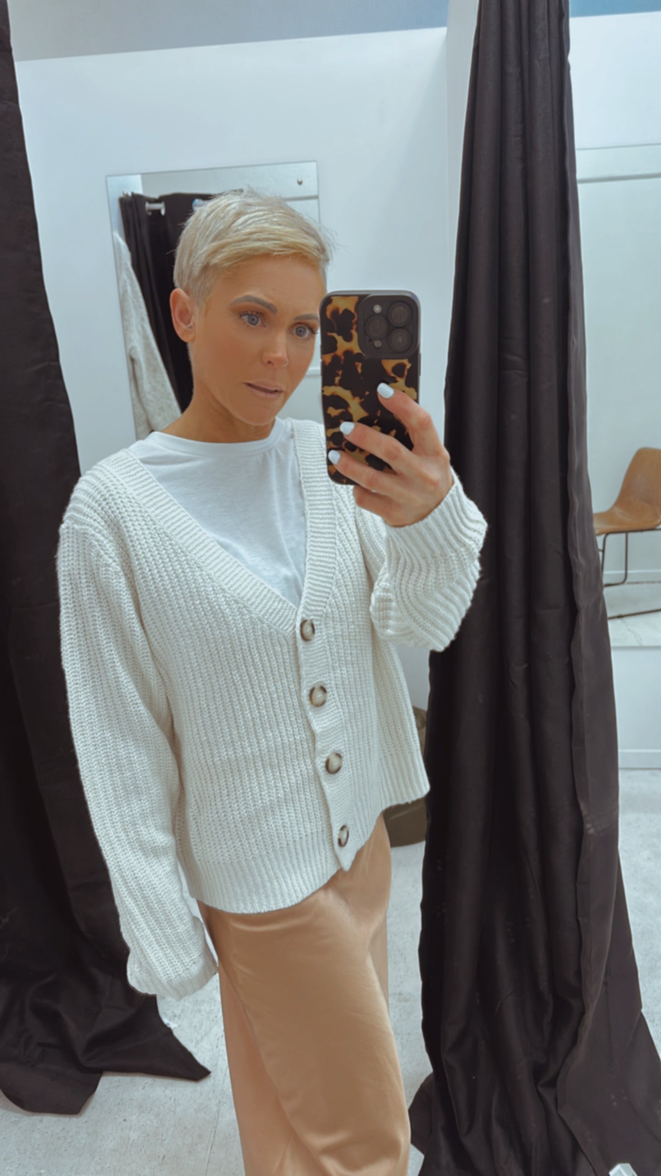 Pink Diamond chunky knit button through cardigan