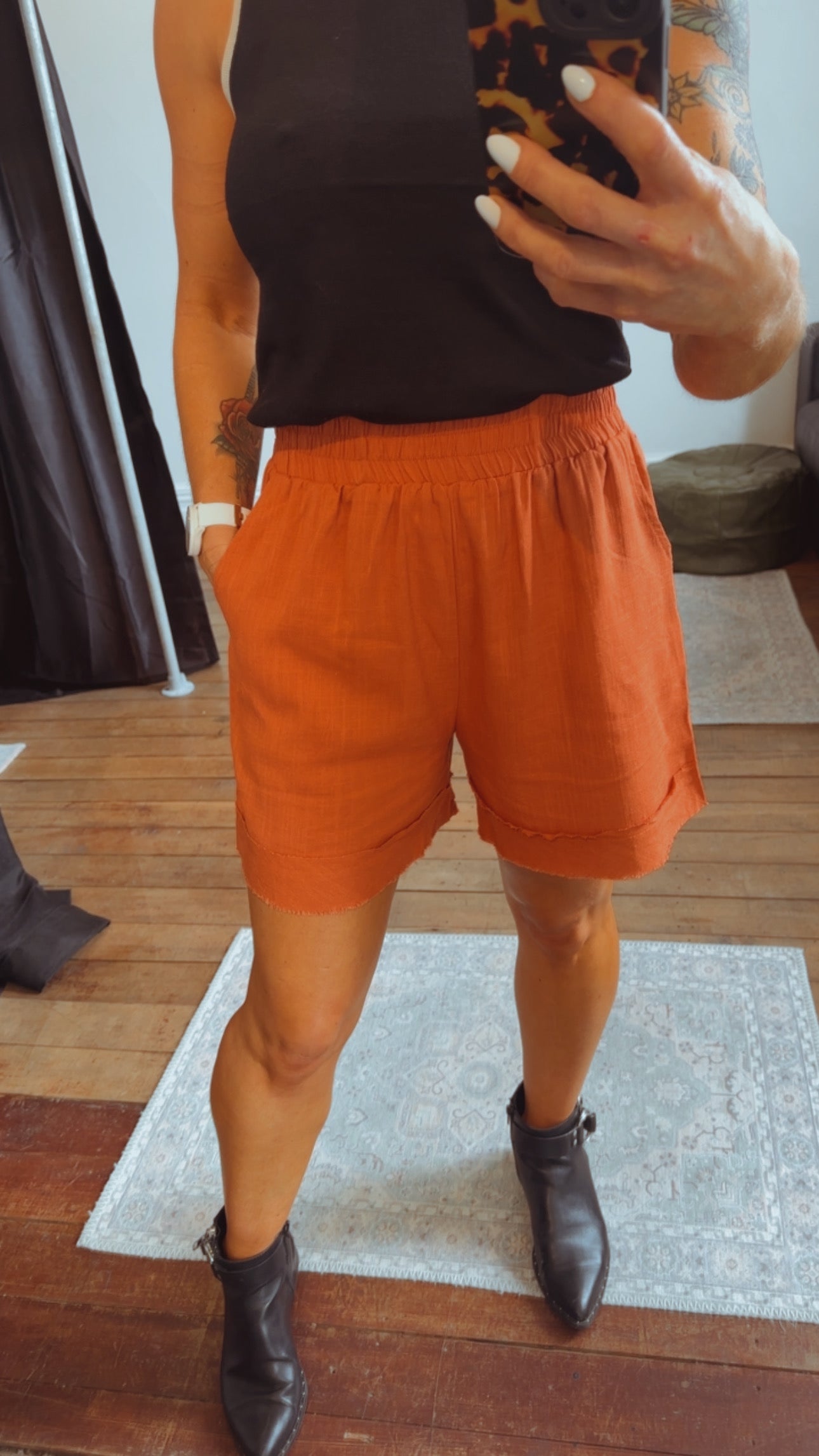 So Instyle Linen Viscose frayed panel shorts