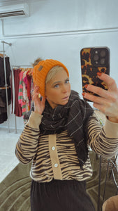 Orange knit Pom Pom beanie