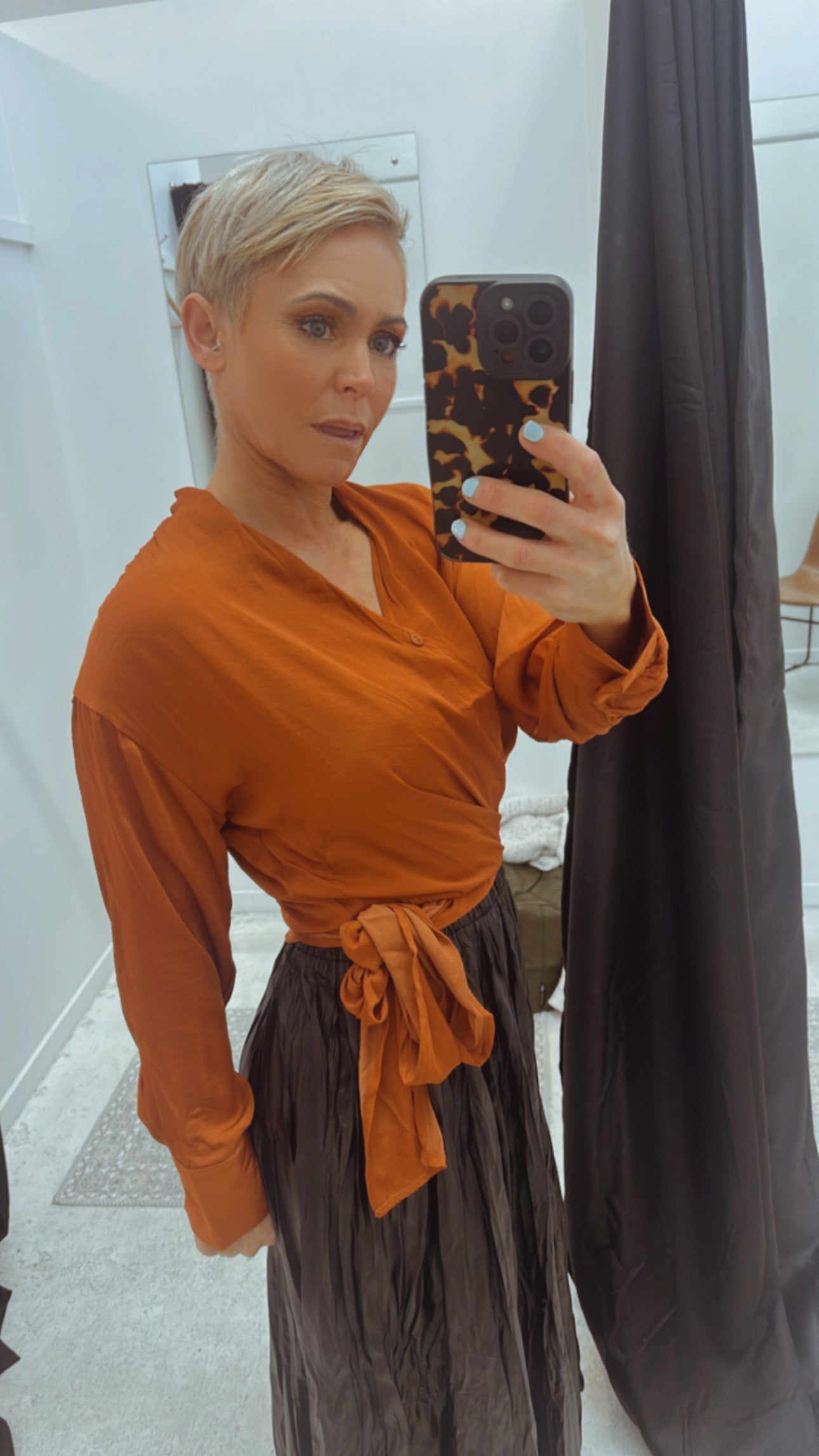 So Instyle Silky Wrap Shirt Rust