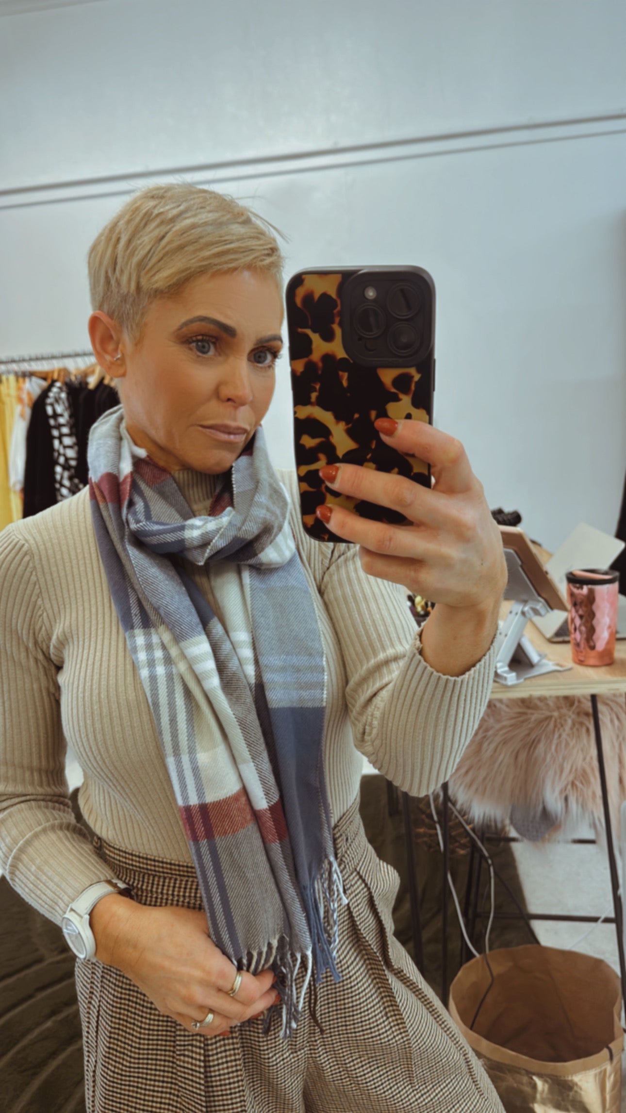 Pale blue & pink light weight scarf