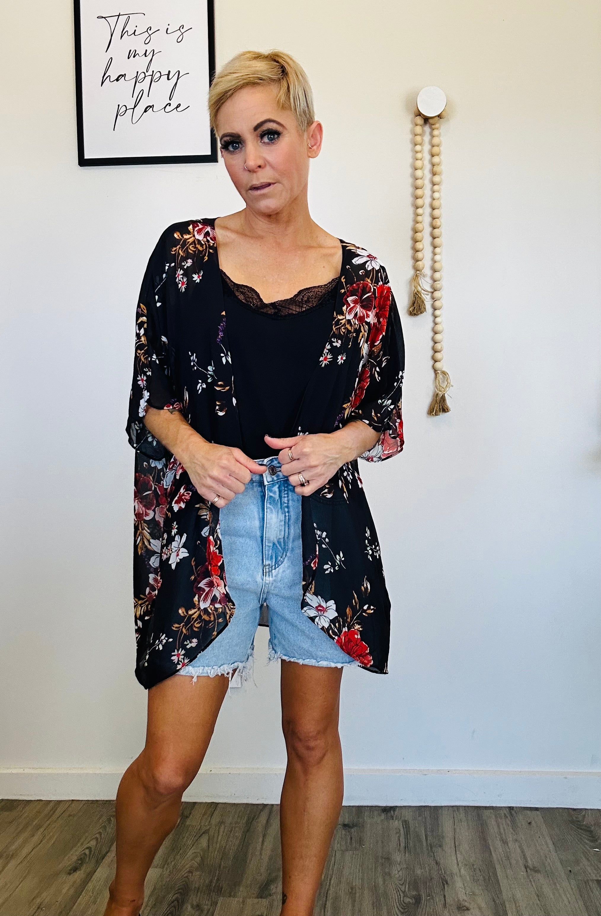 Chiffon floral print kimono