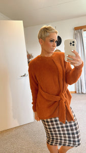 Rust tie front drop shoulder jumper