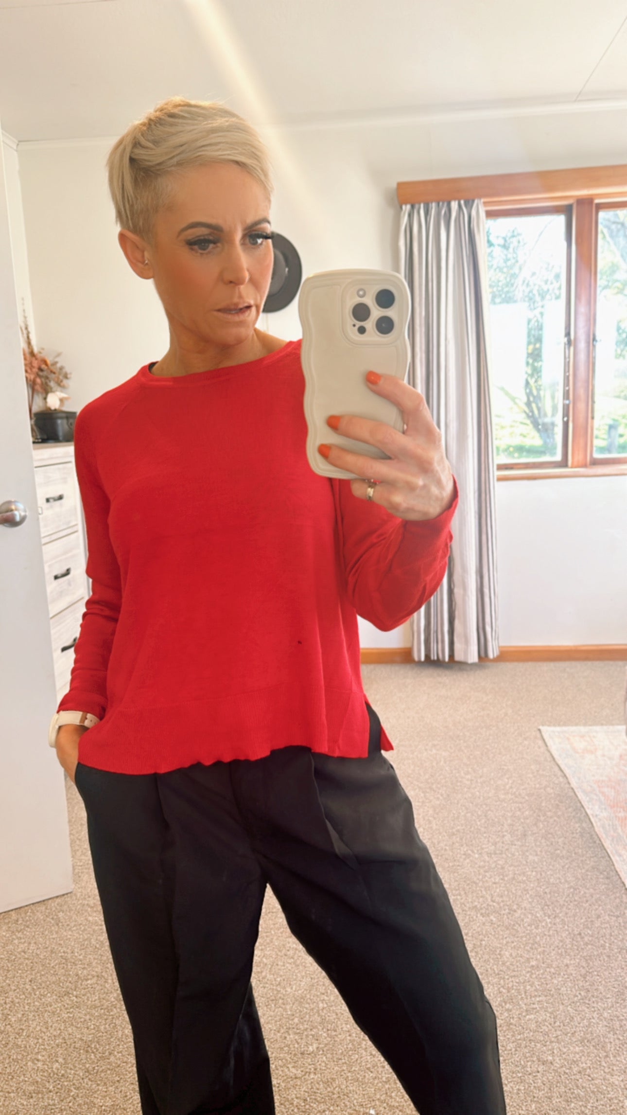 Refuge red lightweight knit jumper