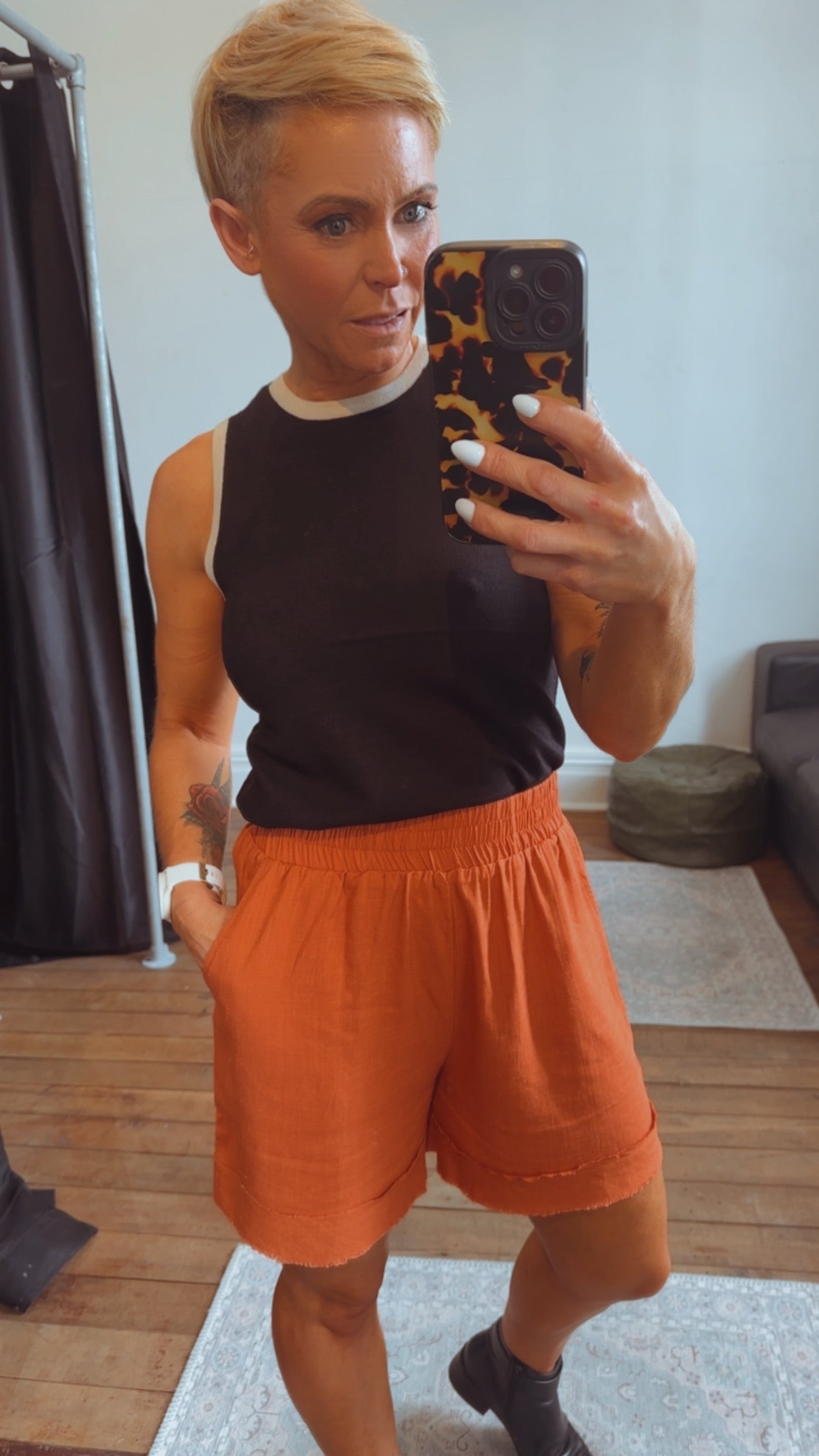 So Instyle Linen Viscose frayed panel shorts