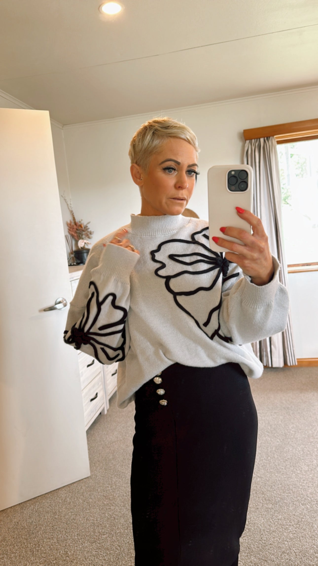 Butterfly pattern grey knit jumper