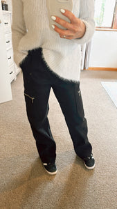 Black wide leg cargo pants