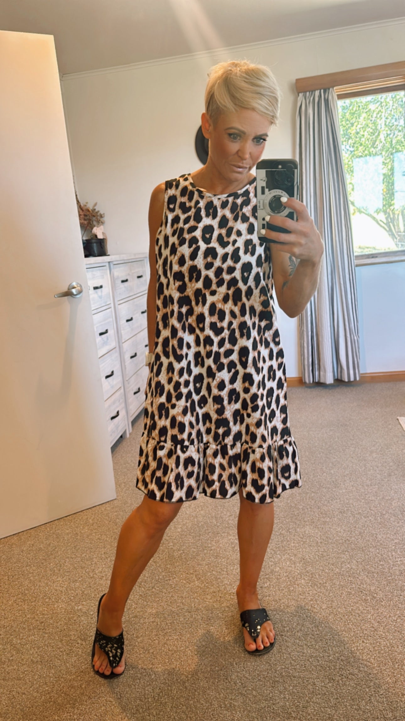 Bow back leopard print frill dress