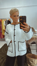 White crochet edge knit pocket cardi