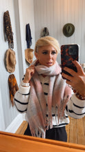 Pastel Pink & Blue Check Tassel Fluffy Scarf