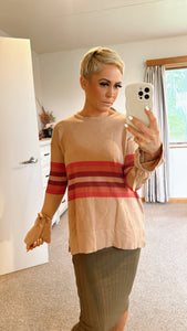 Stripe tie sleeve knit top