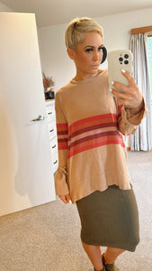 Stripe tie sleeve knit top