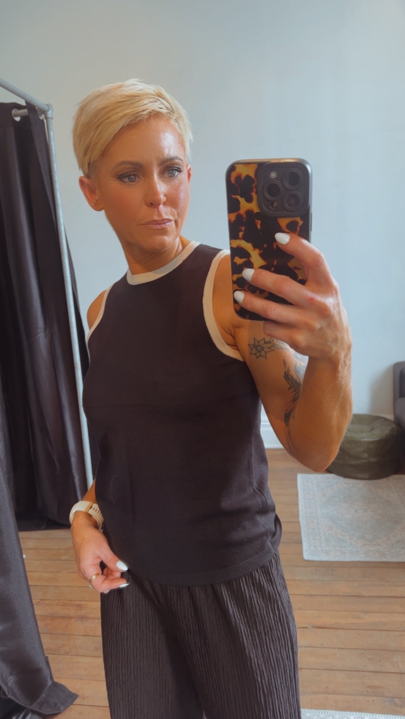 So Instyle Contrast binding knit singlet black