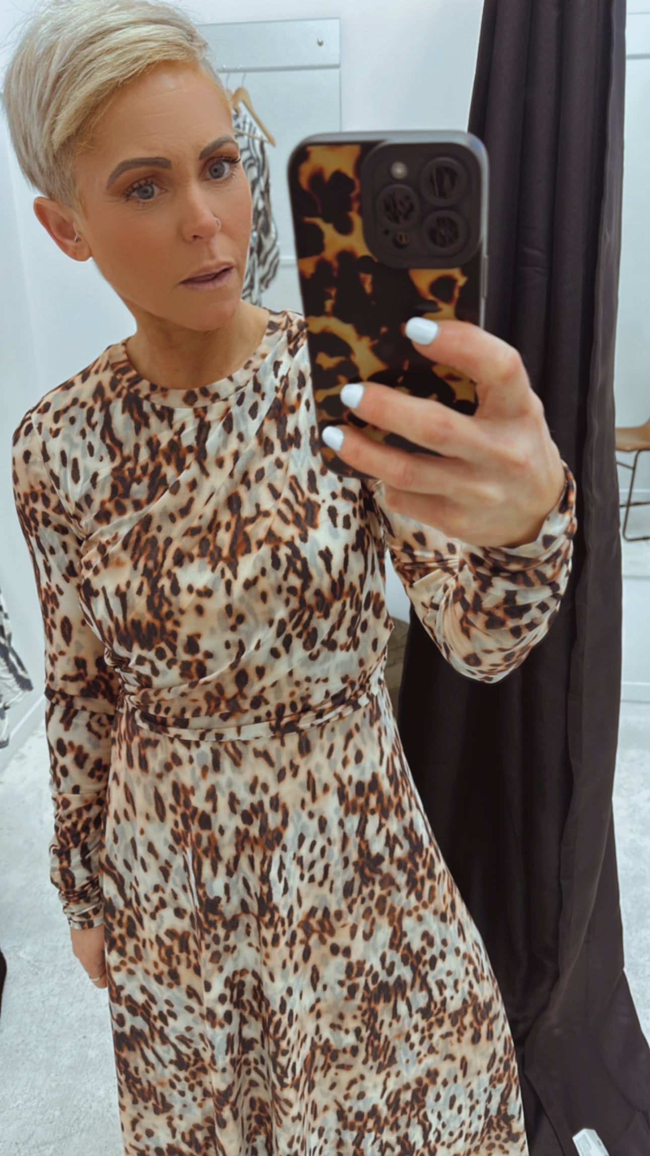 Wrap front Dalmatian print long sleeve dress