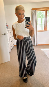 Wide leg paperbag waist striped pants