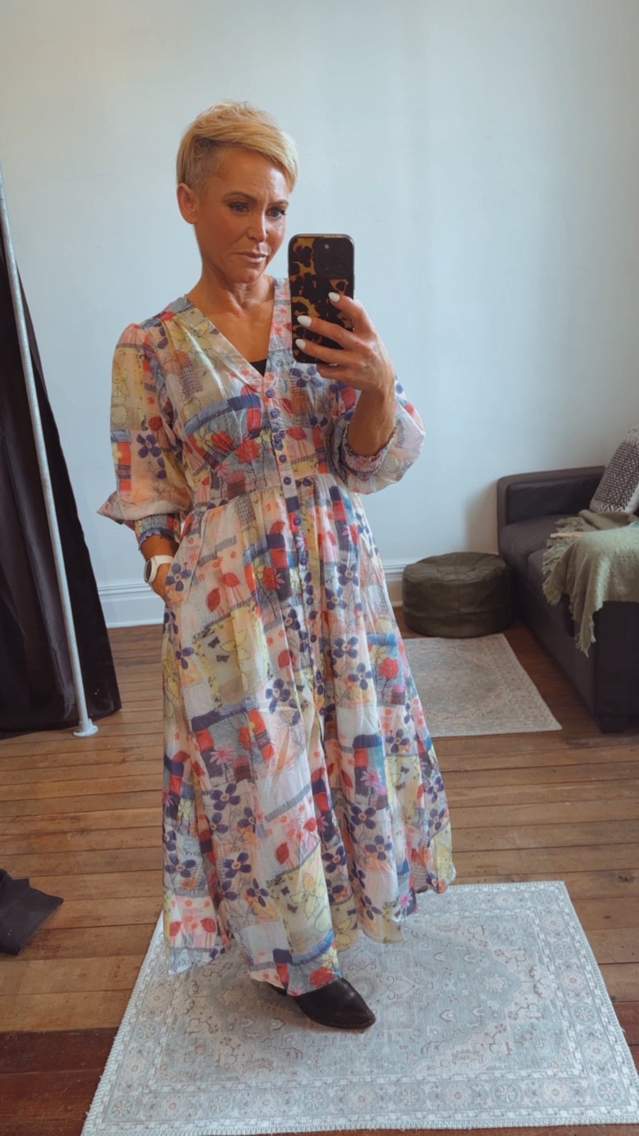 So Instyle flower Vase print button through dress