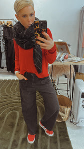 Double front pocket wide leg jeans