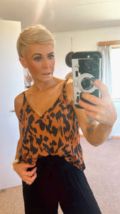 Rust animal print cami top