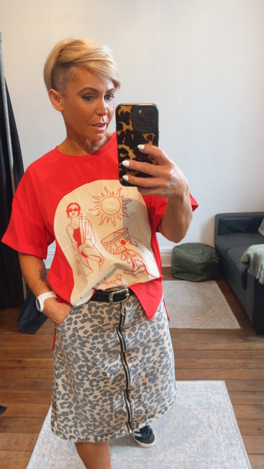 Beach & Cocktail Print Tee Red