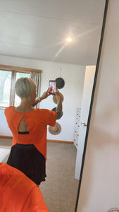 Orange cut out back round neck tee