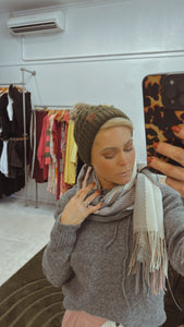 Khaki knit Pom Pom beanie