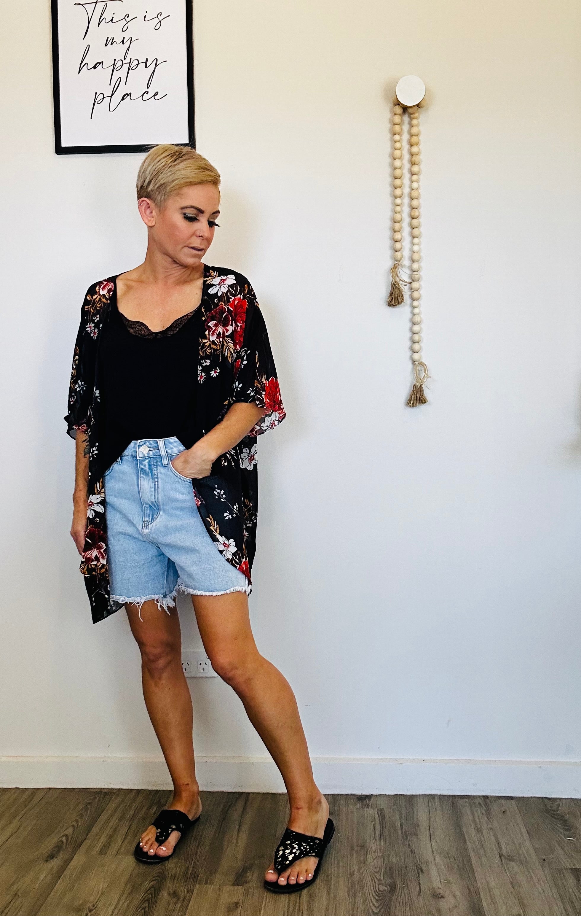 Chiffon floral print kimono