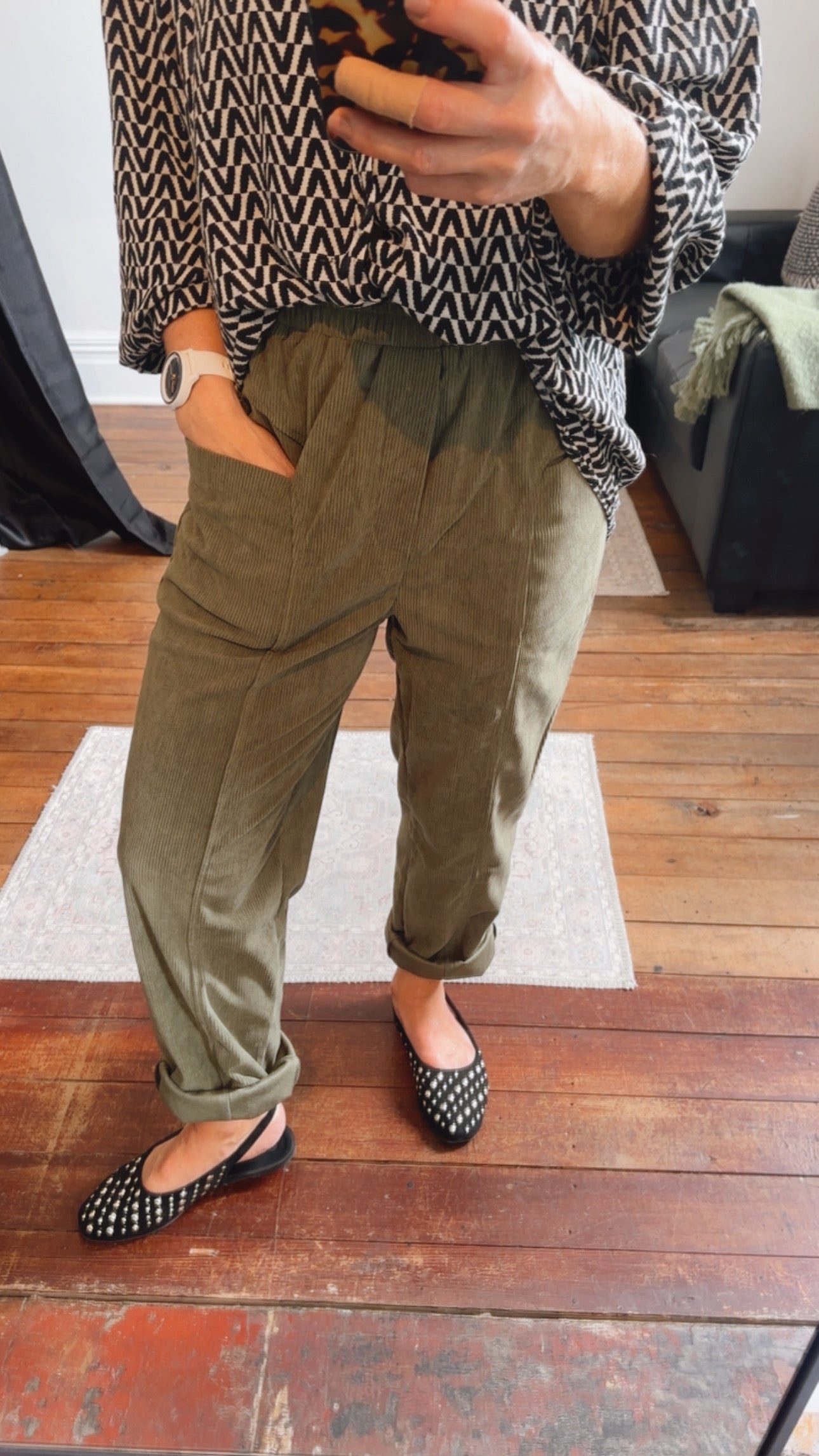 Olive Corduroy Slouch Pants