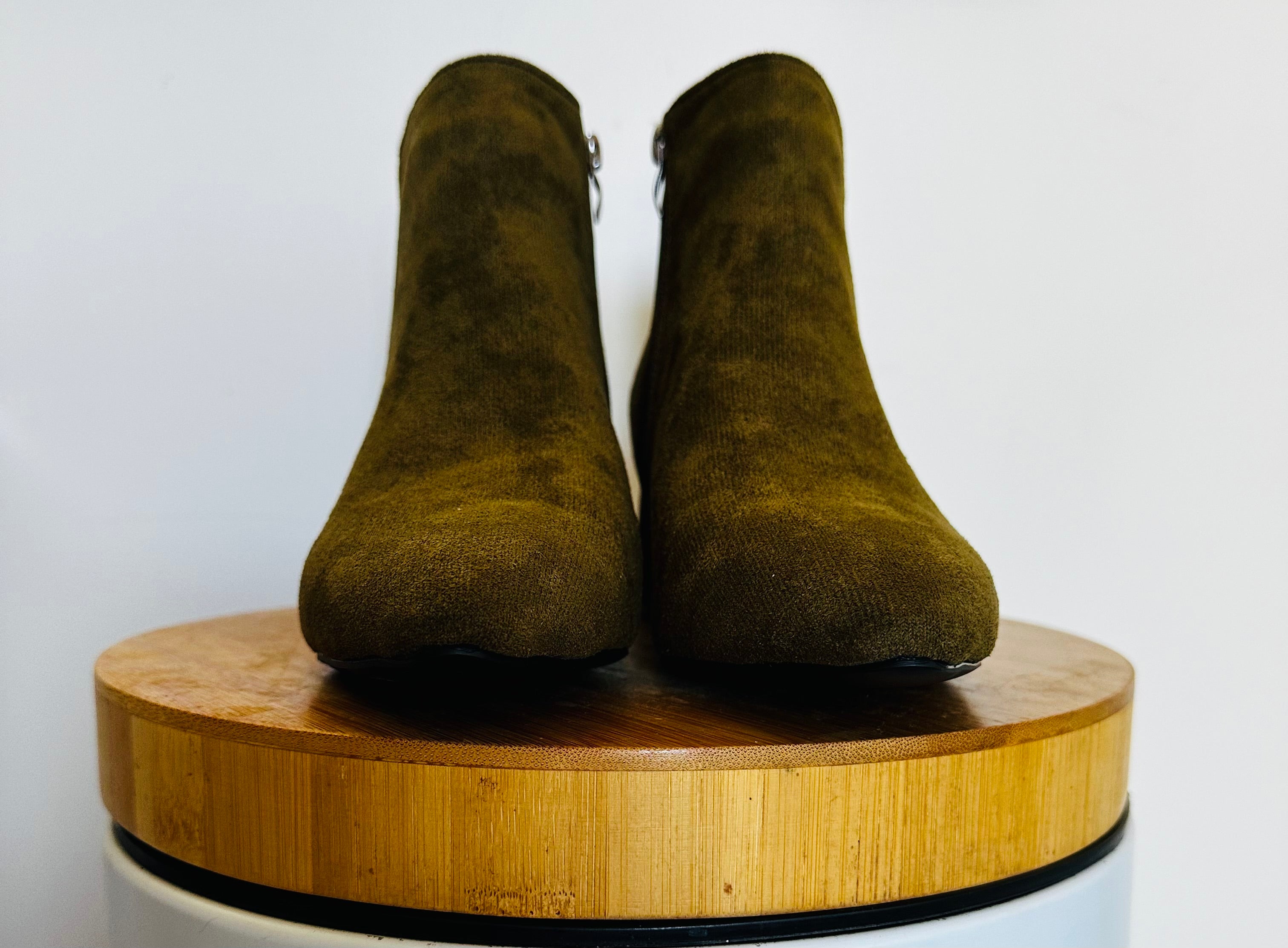 Khaki suede look solid heel ankle boots