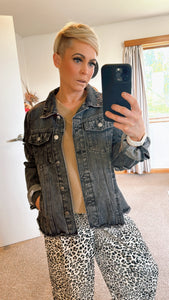 Vintage black raw hem denim jacket