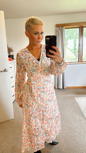 So InStyle chiffon floral print wrap dress