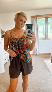 Choc brown elastic ruffled  waist lightweight shorts