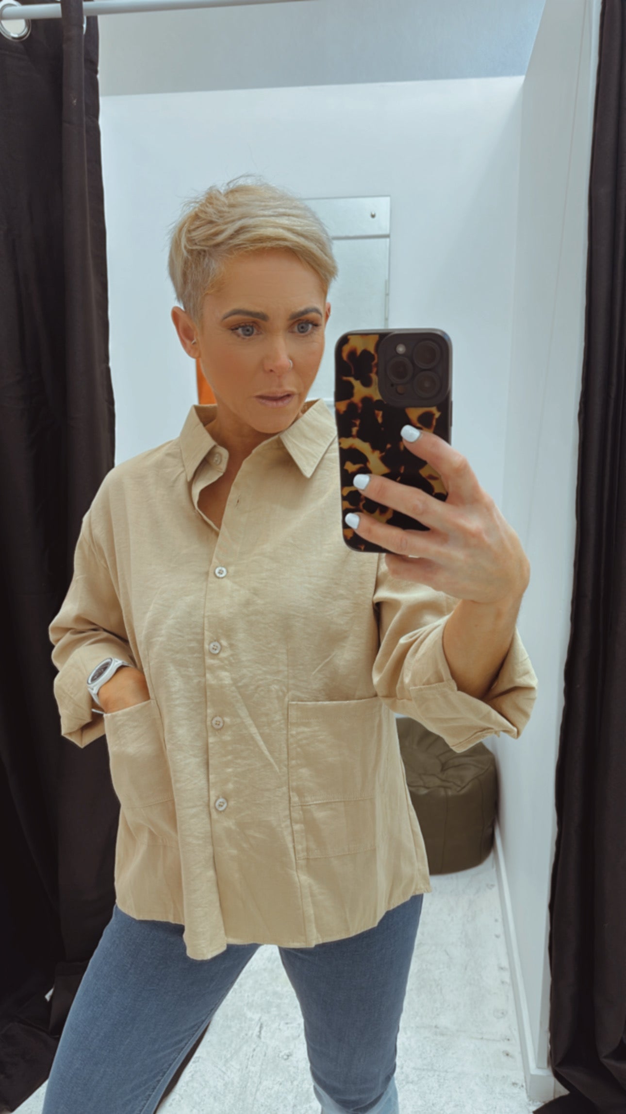 Double front pocket collared shirt