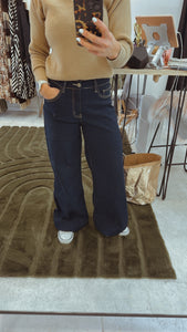 Dark blue yellow stitching wide leg jeans