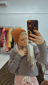 Burnt orange knit Pom Pom beanie